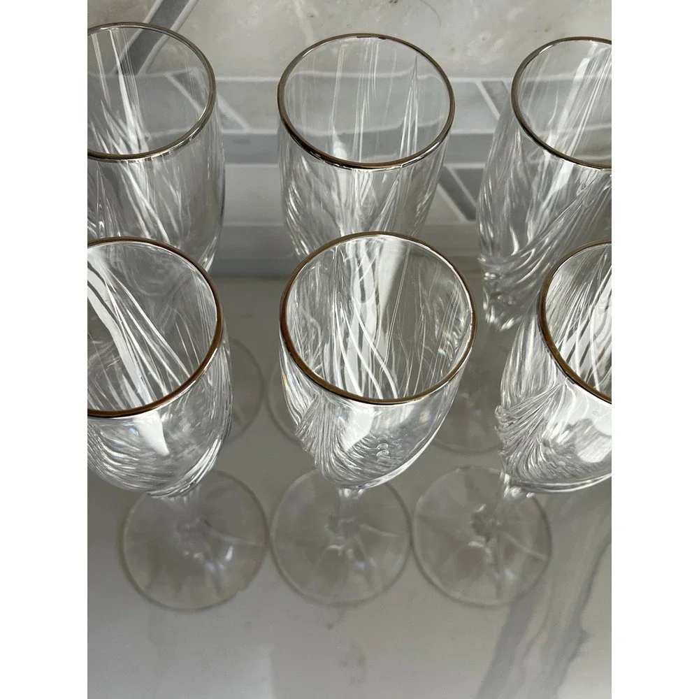 Set of 6 Lenox Cut Crystal DEBUT Platinum Rim Champagne Flute Wine Glass